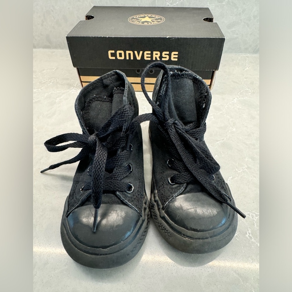 All black Converse size 7 infants baby high top sneakers